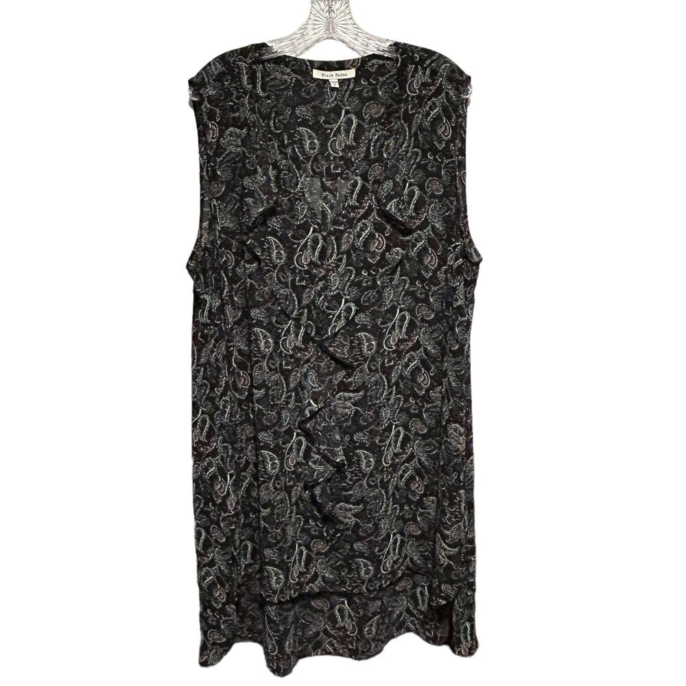 BLACK RAIN 3X Sleeveless Semi-Sheer Black Paisley Cardigan Vest Open Front